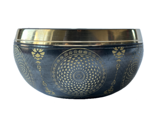 Klangschale mit Chakrasymbolen - Nepal 410g